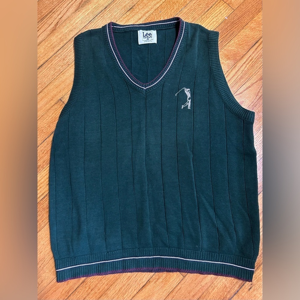 Vintage Lee‎ Sport Sweater Vest Men's Large V Neck Golf  USA Made L